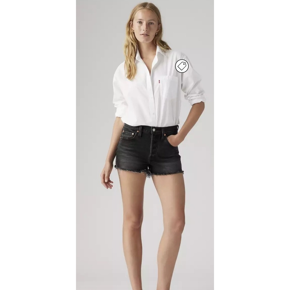 Levis 501 Original‎ High Rise Cutoff Denim Shorts Black Womens 24